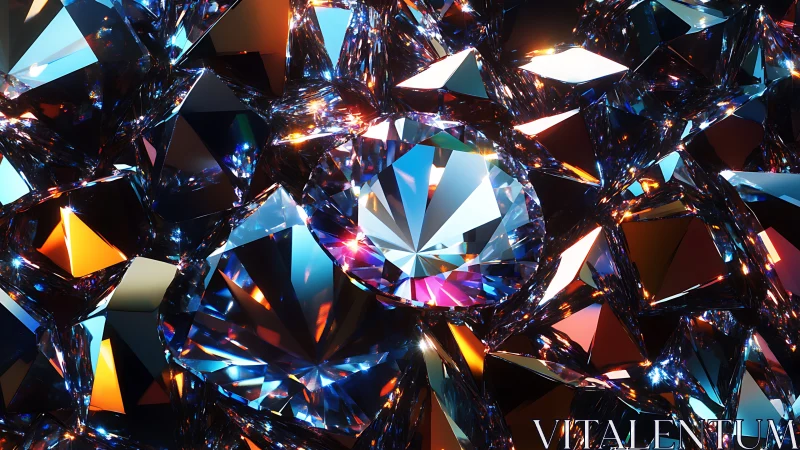 Central faceted diamond rendered with high-gloss spectral caustics