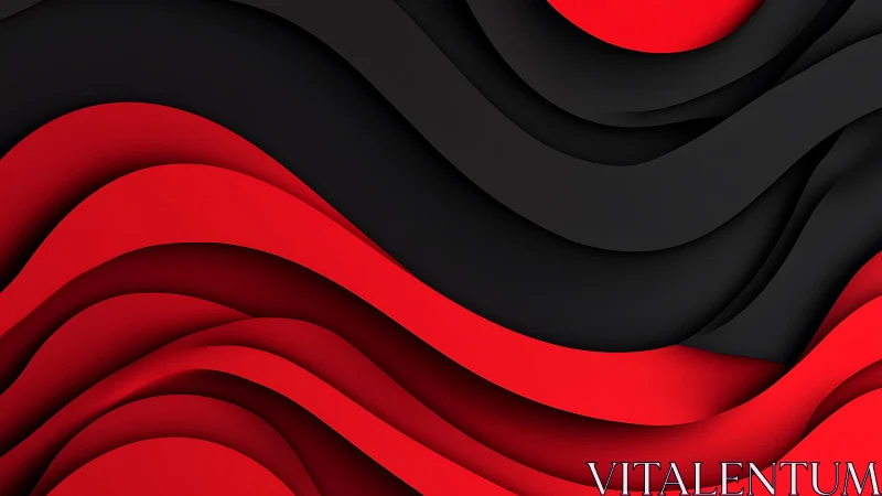 Bold Red and Black Abstract 3D Paper Cut Waves Background.