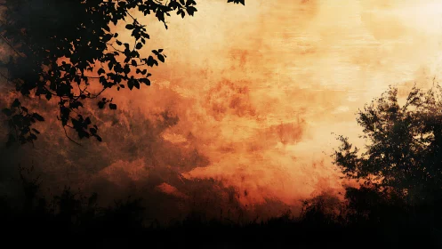 Nature's Dramatic Symphony: Golden Sunset Emerges From Smoky Forest.