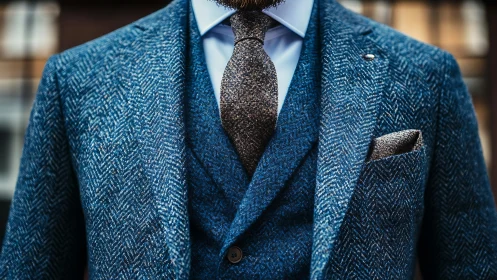 Gentleman's Herringbone: Blue Tweed Elegance Meets Charcoal Grace.