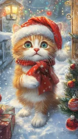 Sweet Christmas kitten gently welcomes cozy winter magic