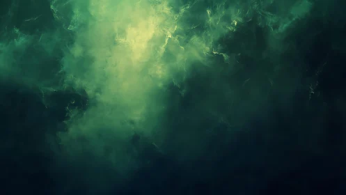 Abstract green mist cloud digital art with dark moody atmosphere.