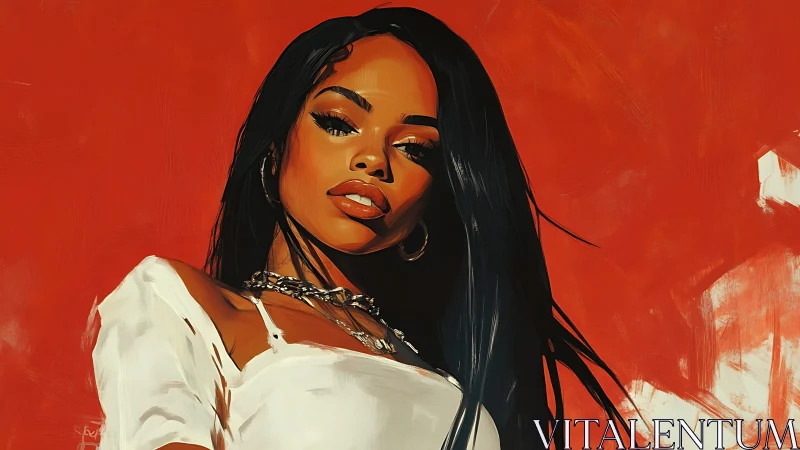 Digital portrait of woman against flat red painted backdrop