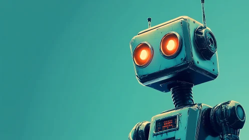 Retro-futurist service robot with emissive optical sensors.