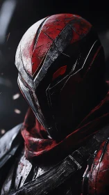 Heavily weathered red tactical helmet renders with cinematic bokeh