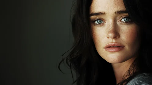 Close-up portrait of young woman with neutral expression.