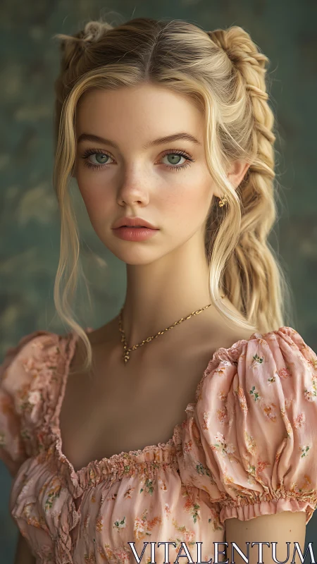 Soft-light daydream lingers in a floral-stitched portrait