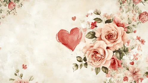 Vintage Floral Design with Hearts and Roses