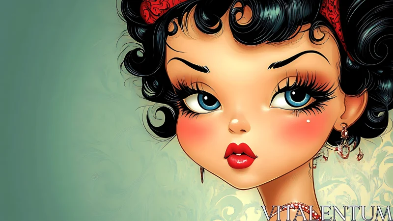 Velvet-eyed pinup girl with inky curls and cherry lips.