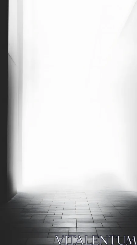 Minimalist corridor dissolving into high-key white void.