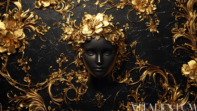 Gilded Midnight Muse in Baroque Floral Reverie.