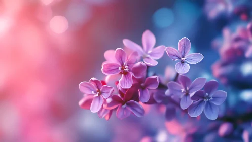 Close-up floral cluster with pink and purple petals. Soft focus background.