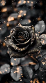 Black Rose with Gold Glitter Sparkles.