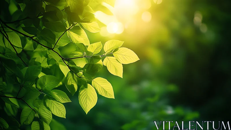 Sunlit Green Leaves in Soft Focus Nature Photography.