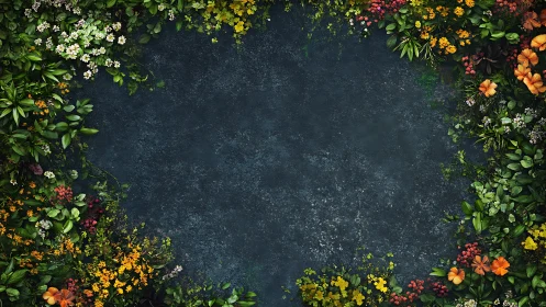Vibrant Wildflower Border Frames Dark Textured Canvas.