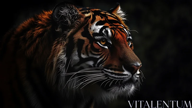 Midnight ember tiger poised in shadow-kissed silence.