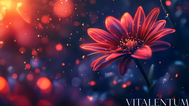 Radiant Red Flower Glowing with Warm Magical Light