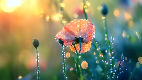 Dewdrops Dancing on a Radiant Poppy Flower