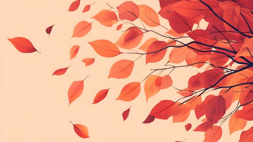 Autumn foliage in motion with stylized orange tree leaves.
