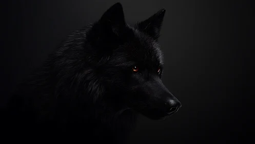 Side profile of black wolf on dark gradient background.