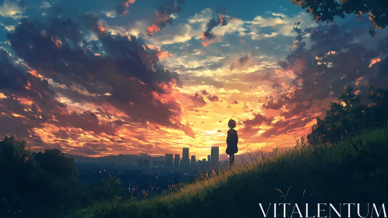 Hilltop daydreamer soaking in a wildfire painted sunset sky.