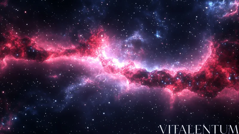 Bright pink nebula cloud stretches across star field.