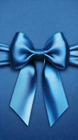 Blue silk bow with trailing ribbons on solid background.