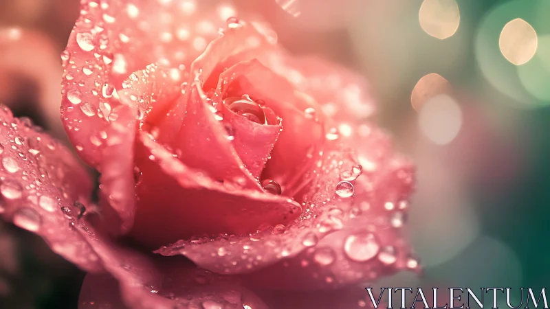Rain-Kissed Pink Rose Blooming with Ethereal Glow