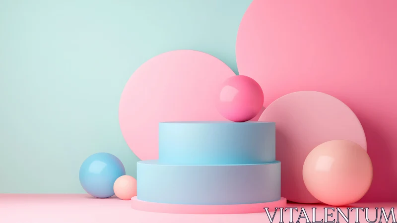 Playful pastel podium with soft spheres in candy colors.