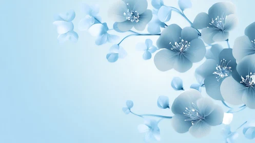 Ethereal Blue Flowers Floating in Soft White Space