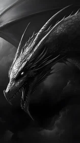 Dragon head rendered in high contrast monochrome profile