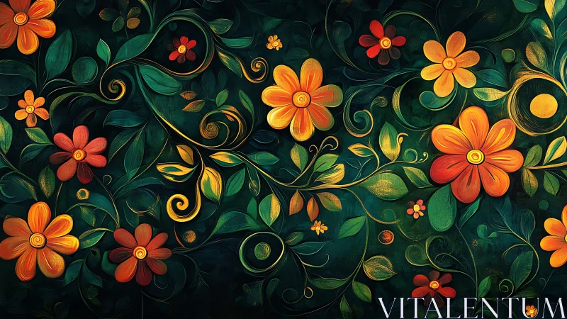 Ornamental Flowers Dance Across Deep Emerald Garden Backdrop