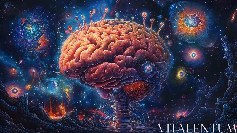 Neural brain structure suspended in a cosmic space field.