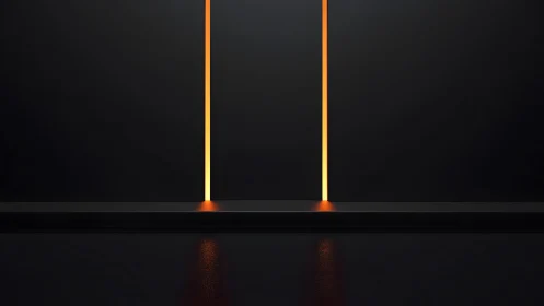 Minimalist black wall with vertical glowing orange light accents.