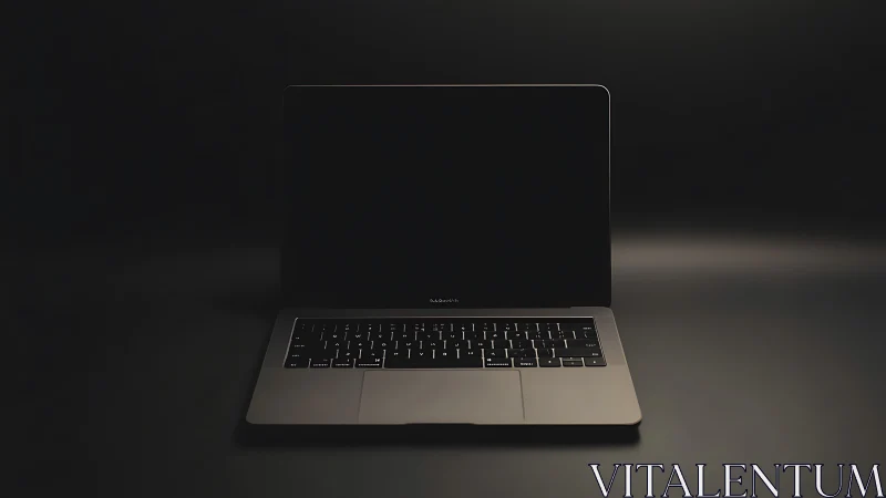 Sleek laptop glows subtly against a dark minimal background.