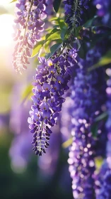 Purple Wisteria Cascades in Golden Sunlight.
