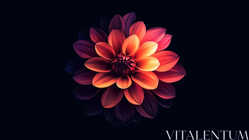 Digital flower bloom with radial gradient petals on black.