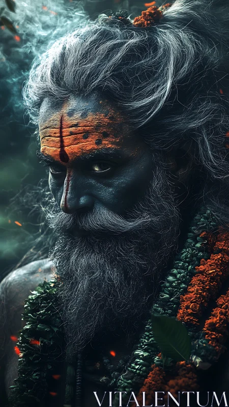 Mystic ascetic portrait rendered in high-contrast digital painting