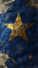 Weathered golden stars on deep blue textured canvas.