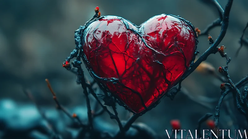 Crystalline Heart Glowing with Enchanting Red Light