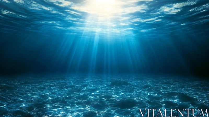 Subsurface ocean view with downward sunlight beams.