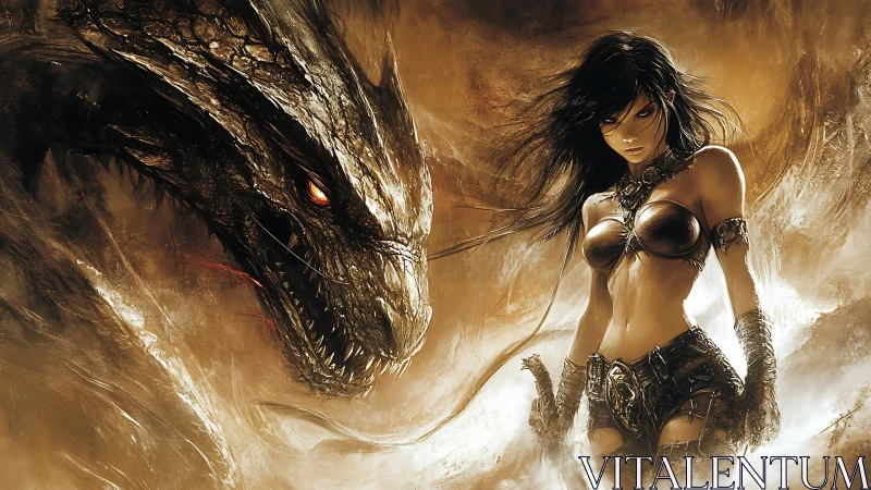 Warrior queen commands dragon amid blazing stormlight.