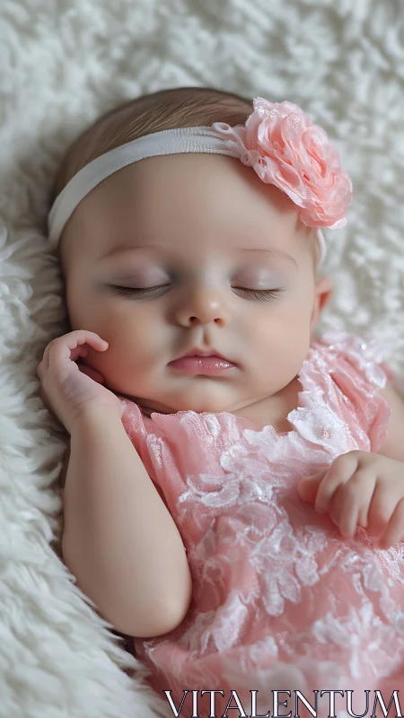 Sleeping Infant Adorned in Pink Floral Lace with Headband