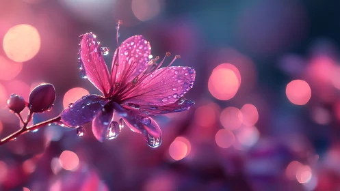 Macro floral structure with bokeh-saturated luminous droplets.