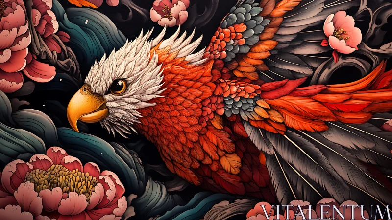 Vibrant Parrot in Blooming Garden, Intricate Digital Art Style.