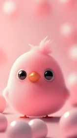 Fluffy Pink Chick 3D Character: Spherical Body with Orange Beak