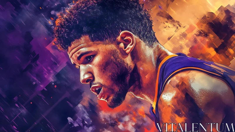Basketball player profile rendered in vivid digital painting