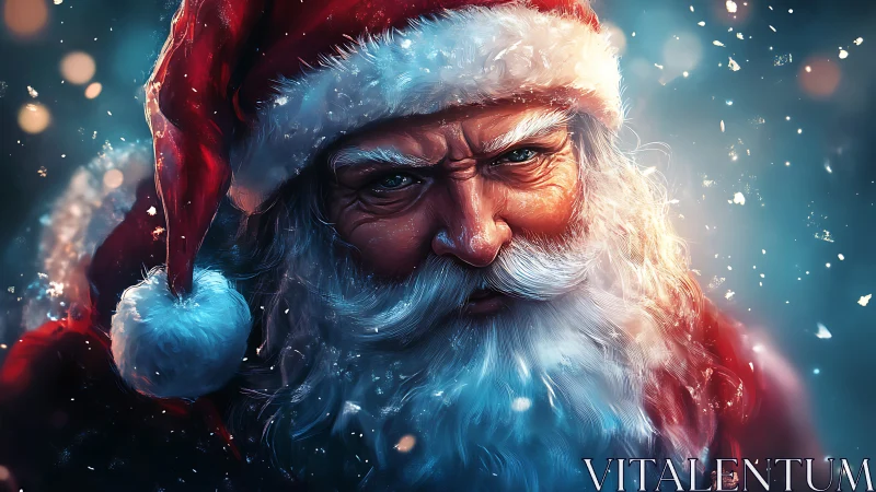 Digital painting portrait of intense Santa in arctic glow.