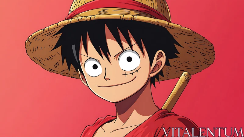 Cheerful straw-hatted adventurer smiling with bold charm.