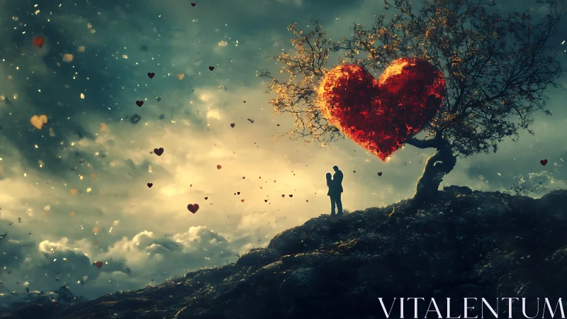 Solitary Observer Contemplating Luminescent Heart Structure.